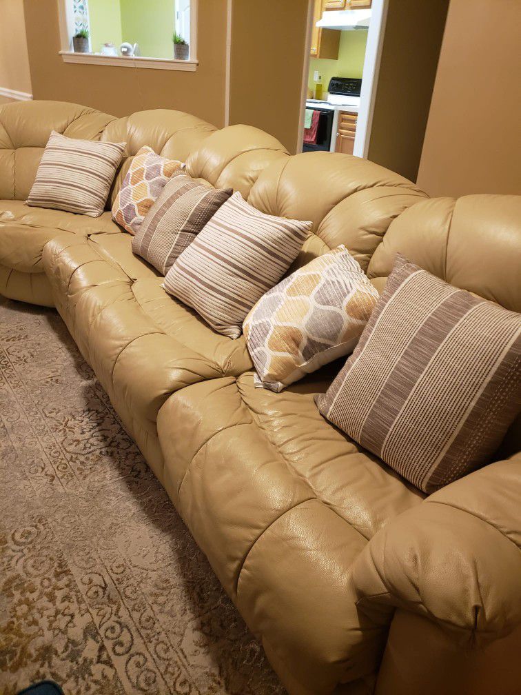 Beige Leather Sectional