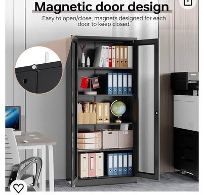 ✌️ Glass Display Cabinet Curio Cabinet with Glass Door & 4 Adjustable Shelves, Liquor Cabinet with Lock, 71"H Tall Bookshelf Bookcase Metal Storage