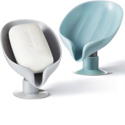 2 Piece Soap Dish Holder Self Draining Soap Holder Leaf Shape Bar Soap Holder Soap Saver with Suction Cup for Shower Bathroom Tub Kitchen Sink Plastic
