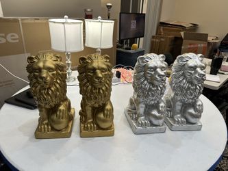 Decorative Lion Statues – Gold & Silver Finish (Set of 4 or Matching Pairs)