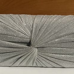 Silver Glitter Clutch Purse With Strap