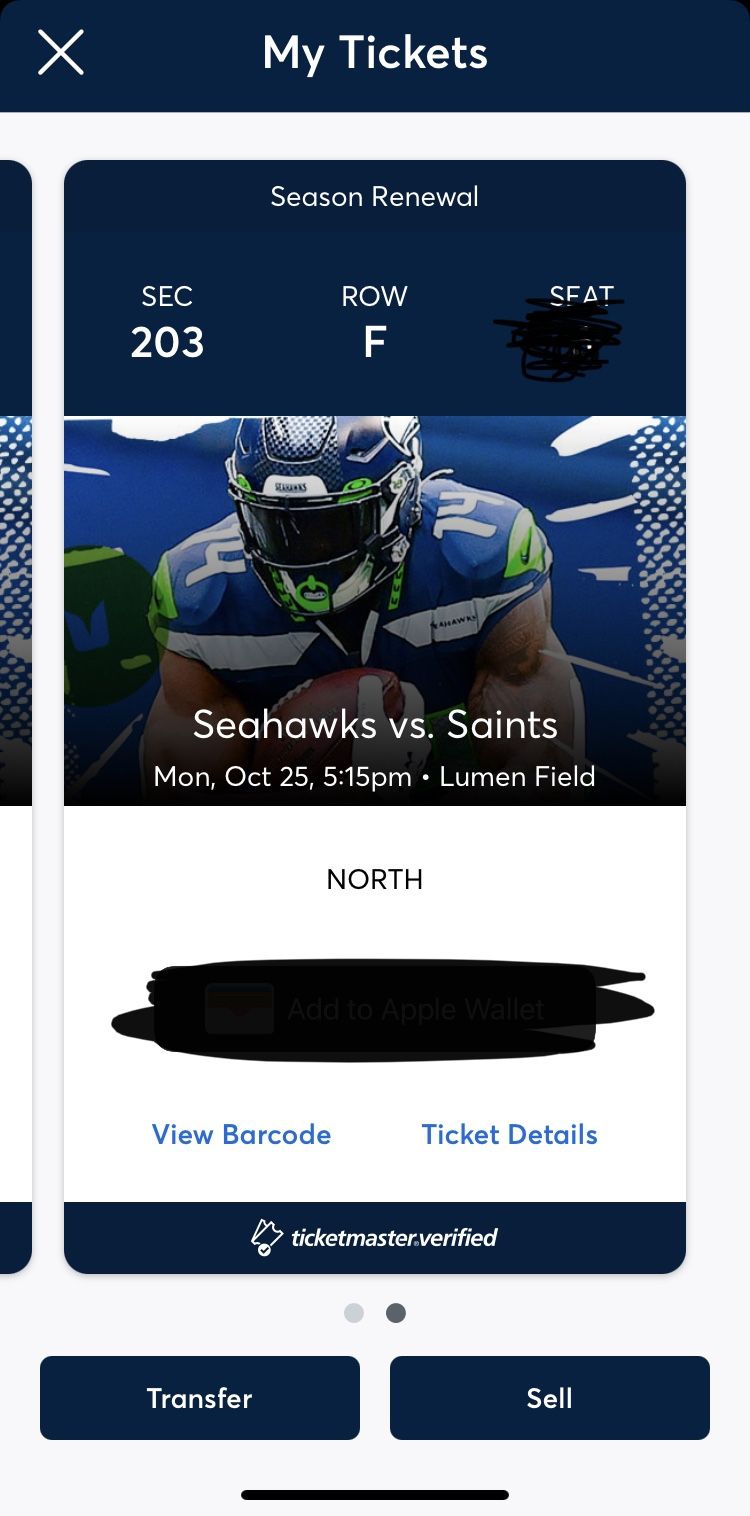 2 MNF Seahawks Tickets! 