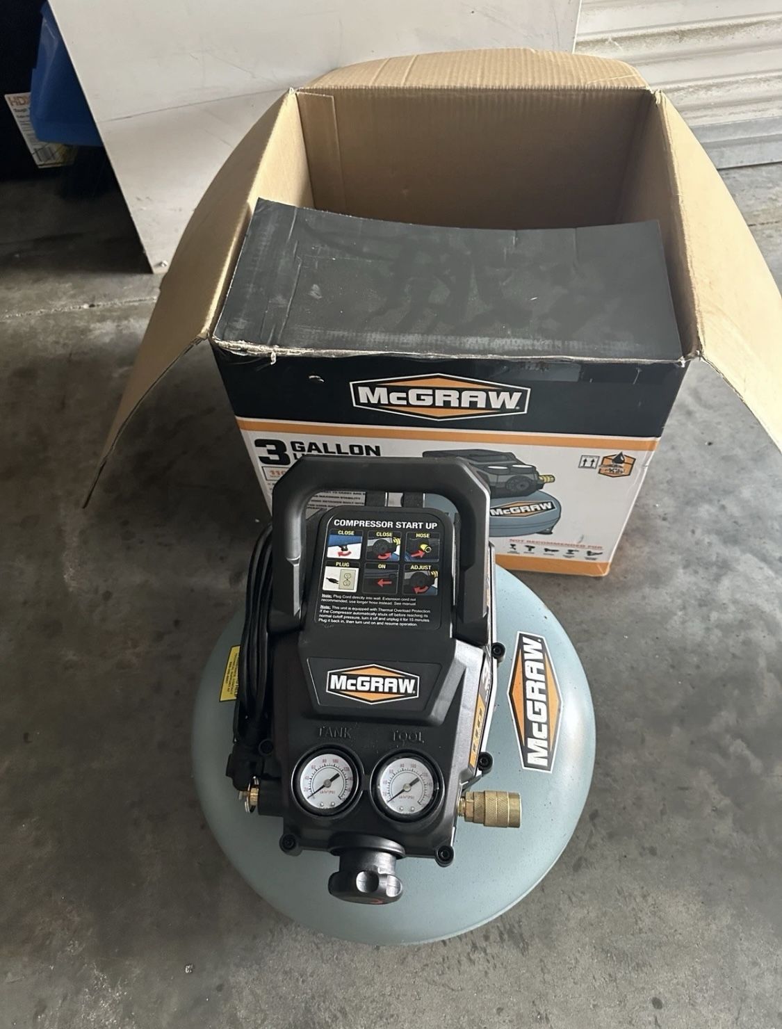 Mcgraw 3 Gallon 1/3 HP 110 PSI 0.6 SCFM Oil-Free Pancake Air Compressor 14"