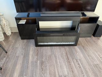 Black TV Stand with Electric Fireplace Insert