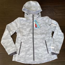 Women's Blue Camouflage Jacket/Coat With Removable Hoodie and full zipper Super Soft Light Blue Color Size Small /S (4-6)