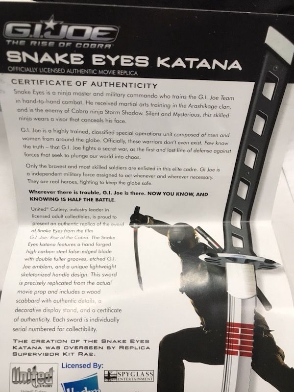 G.I. JOE SNAKE EYES KATANA SWORD /brand new