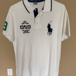 Polo Ralph Lauren Yacht Club Embroidered White Polo Shirt Green Sleeve Patch L