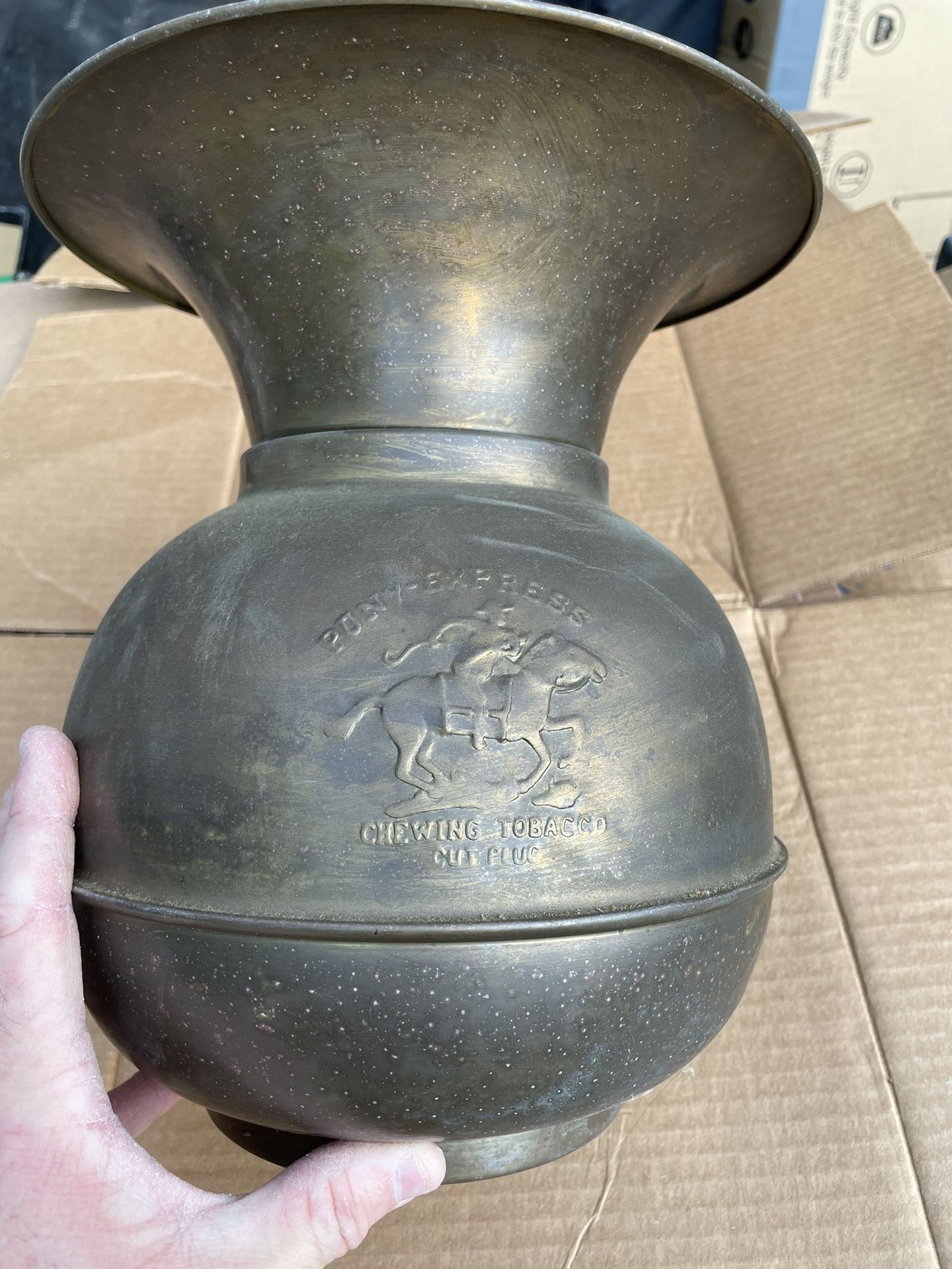 brass pony express cut plug spittoon