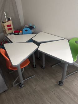 Lakeshore Flex-Space Classroom Set – 4 Mobile Wedge Desks + 4 Ergo Chairs