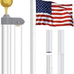 Ezpole 20FT Sectional Flag Pole Kit, Heavy Duty Residential In-Ground Flagpole, Outdoor Inground Thicken Adjustable Height Aluminum Pole, Golden 
