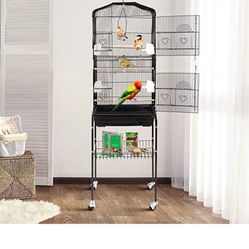 59.3 Inch Bird Cage with Side-Out Tray, Storage Shelf, Pet Bird House