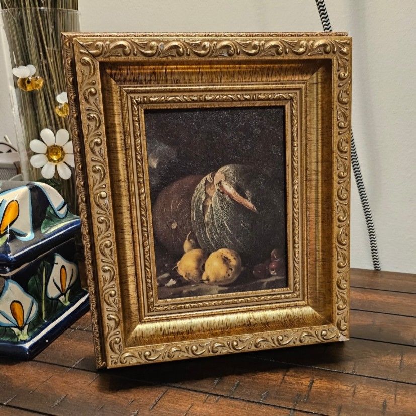 Luis Melendez Still Life Giclee of Melons Pears & Prunes Gold Frame 9"