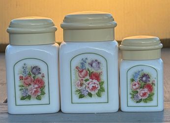 Avon milk glass bird of paradise containers