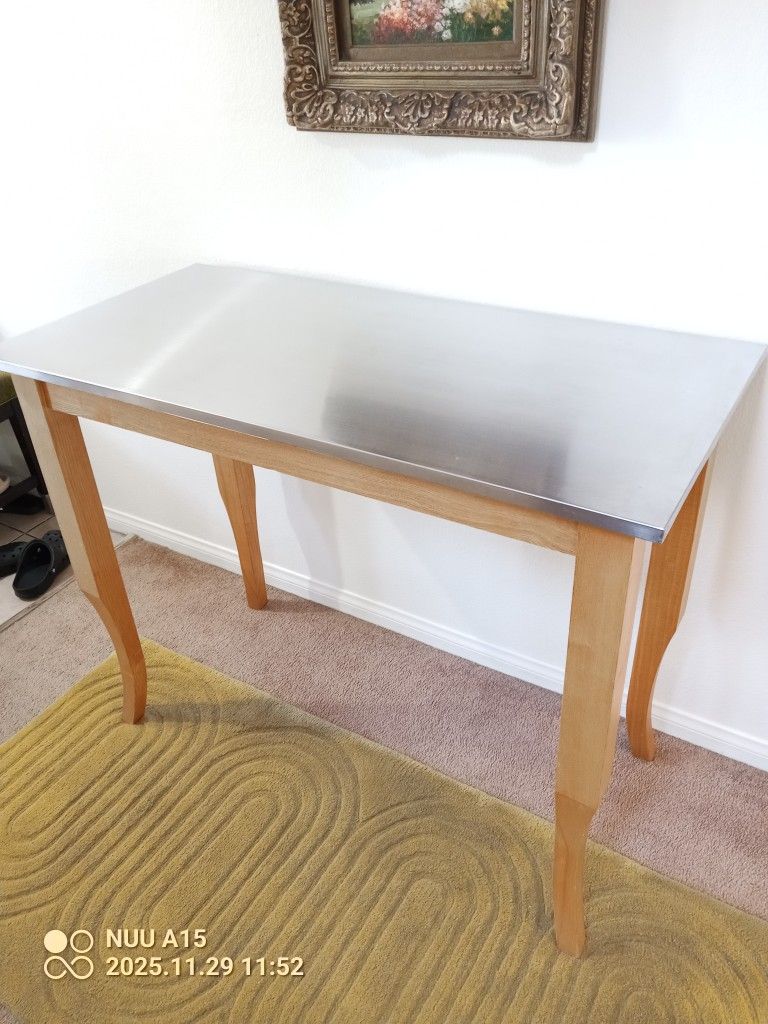 Metal top SOLID wood frame custom made prep table. Multiuse table 46.5"W, 22.5" D x 36"H