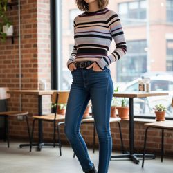 Forever 21 Contemporary Striped Raglan Sweater Size SMALL
