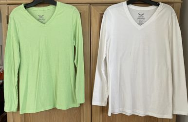 2 Women’s Faded Glory Lime Green & White Long Sleeve Medium
