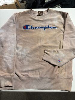 Champion Reverse Weave Crewneck Sweatshirt Large Spellout Logo Grey Blue
