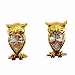 14k Yellow Gold OWL Bird Cubic Zirconia CZ Stud Earrings 1.46 Grams