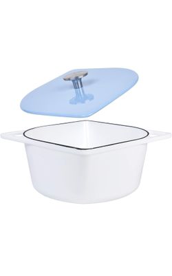 Bruntmor 5 Quart Cast Iron Enameled Dutch Oven - Modern Squoval Design - Nonstick Seasoned Pot with Stainless Steel Knob - Ideal for Dinner - White wi