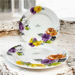 Kate Spade Charcoal Floral 11.5” Dinner Plates Lenox Set of 2 New - Discontinued