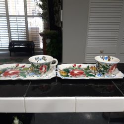 UNIQUE TRAY WITH TEA CUP SET OF 2 EACH SET FOR $20 OR BOTH FOR $35