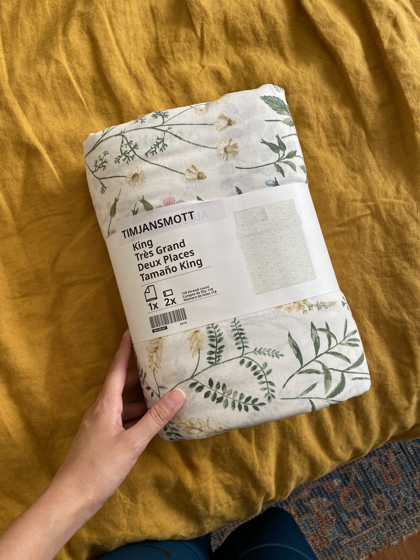 JÄTTELILJA Duvet cover and pillowcase(s), white/floral patterned