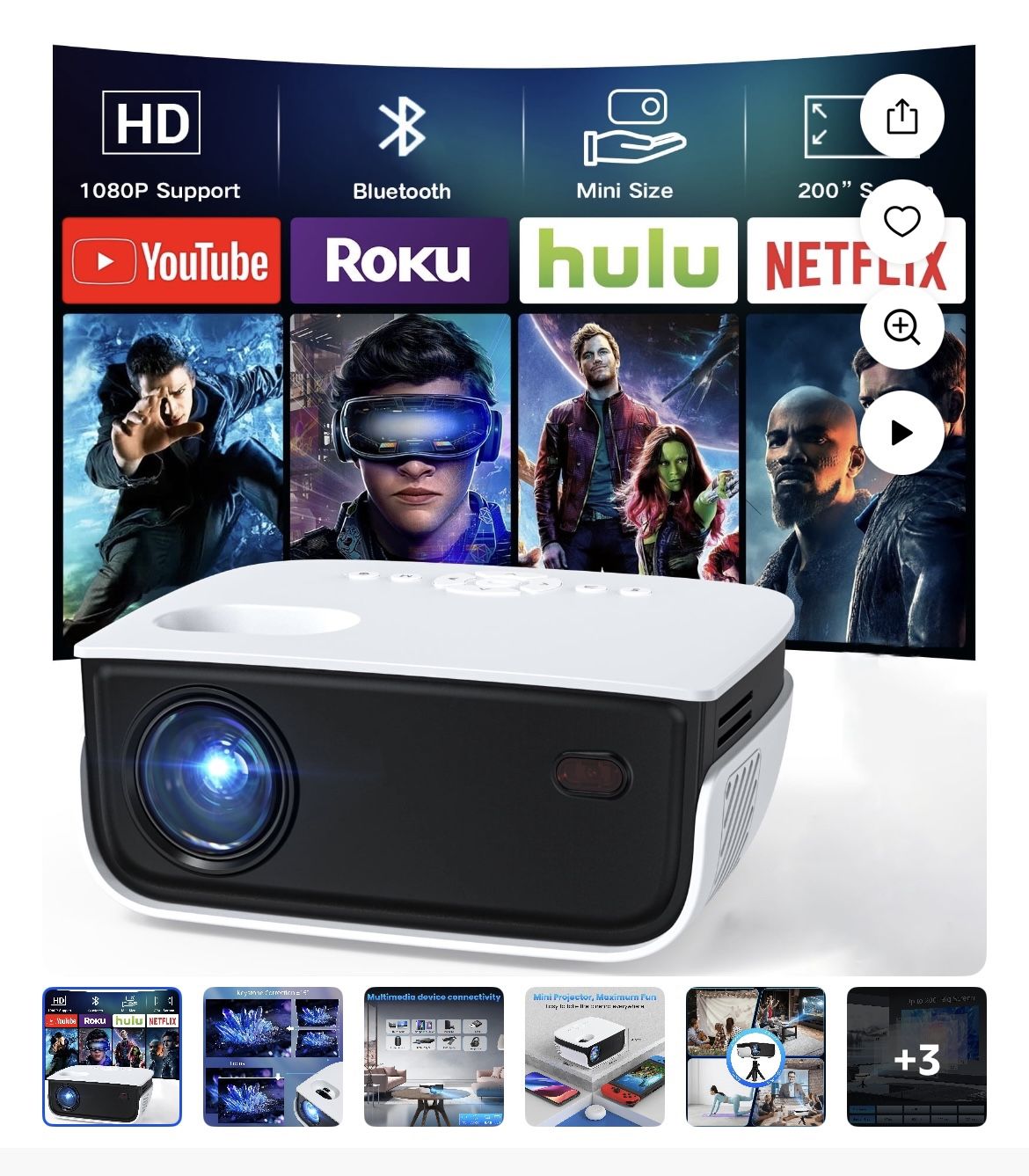 TOPVISION 1080P Mini Projector with Bluetooth,Keystone Correction,up to Support 240'' Screen