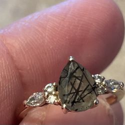 Quartz Tourmaline Diamond Engagement Ring 