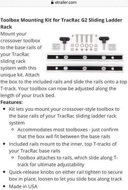 Thule TracRac G2 Cargo Divider/Window Guard & Toolbox Mounts for Sale ...