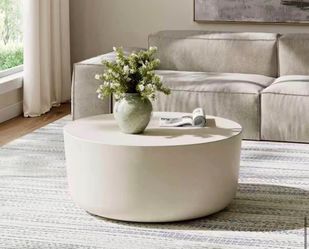 Brion 34 in. Round Concrete Coffee Table Indoor Outdoor Tapered Cylinder Coffee Table.  new   Note has  cracks    L-5277