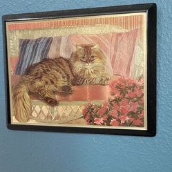 Beautiful! Luminating Cat Portrait On Wood Wall Decor Size 9.5" X 