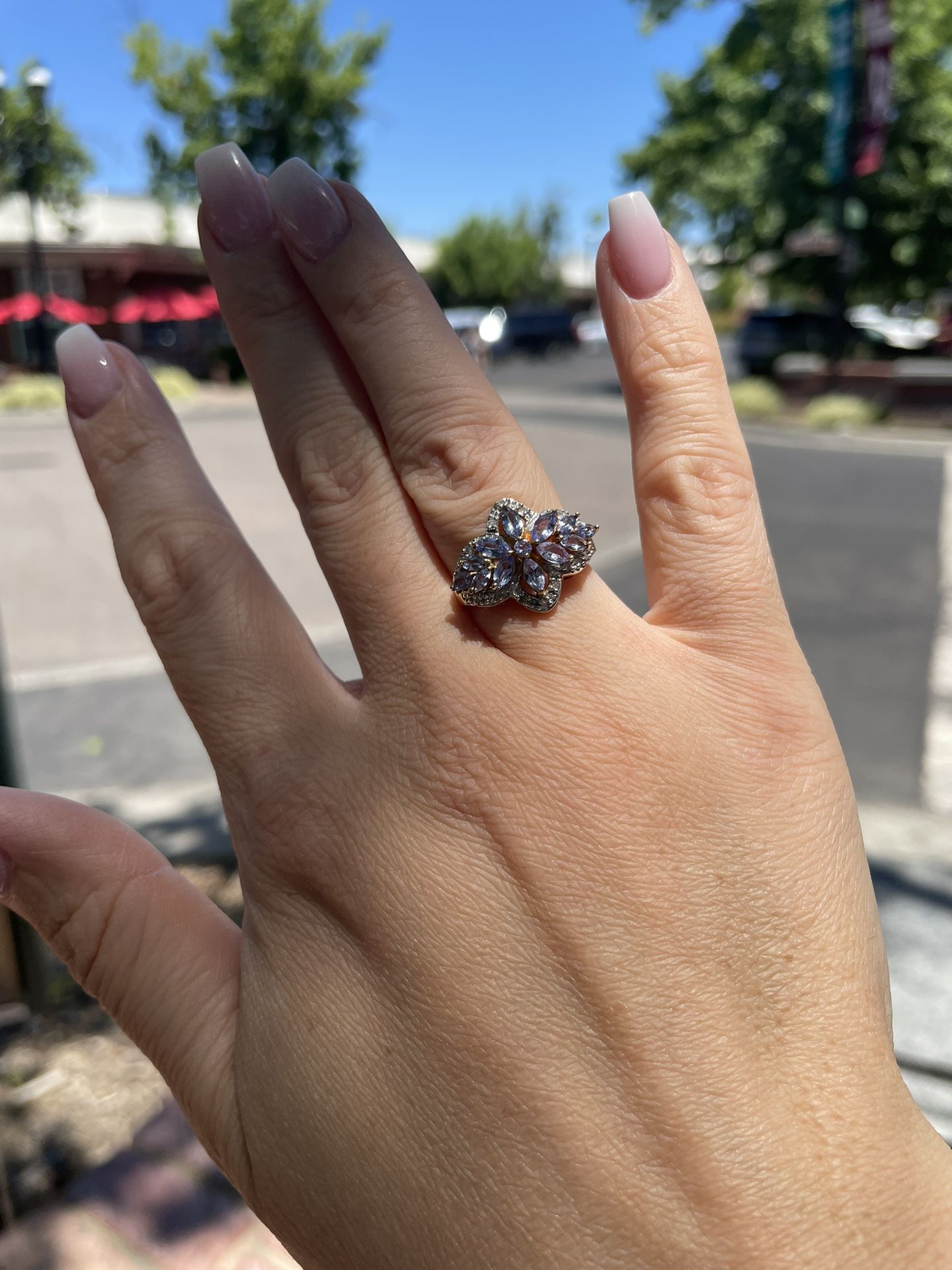 10K Gold, Natural Diamonds, Amethyst Ring