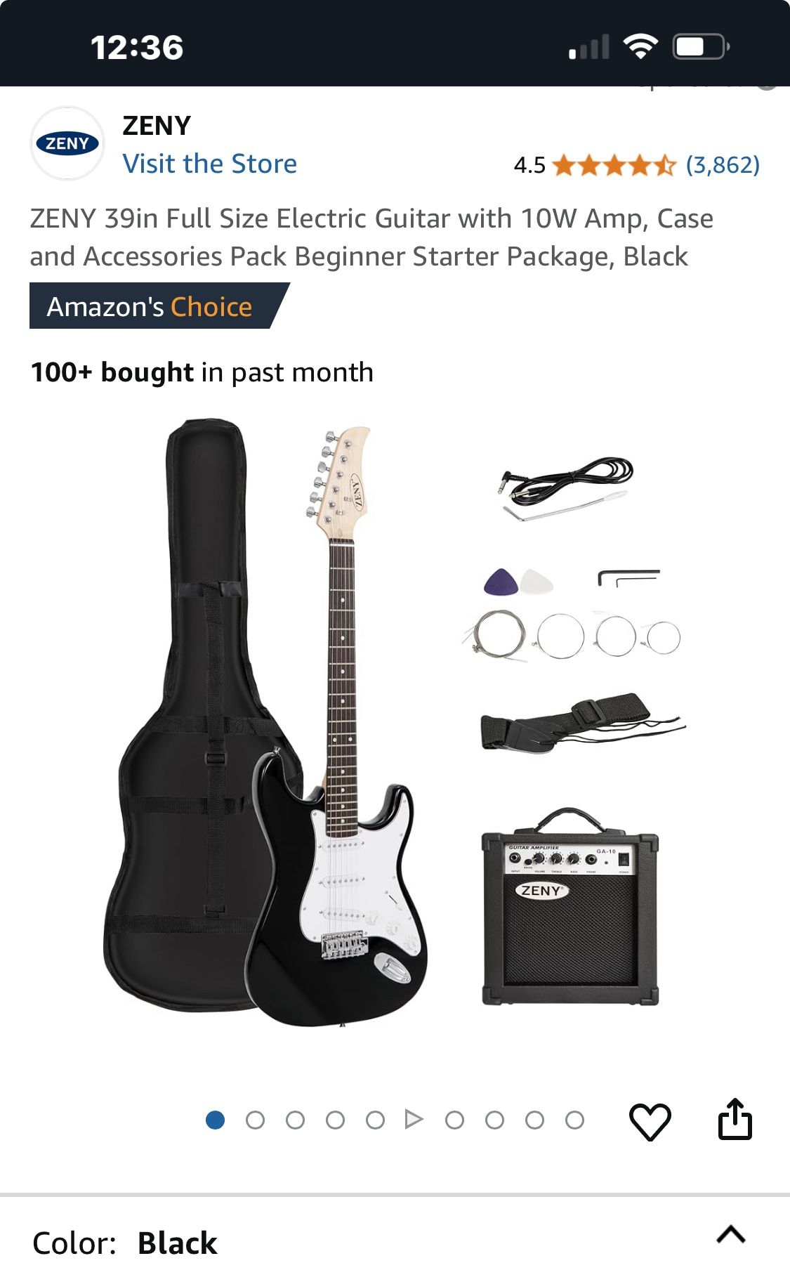 ZENY 39in Full Size Electric Guitar with 10W Amp, Case