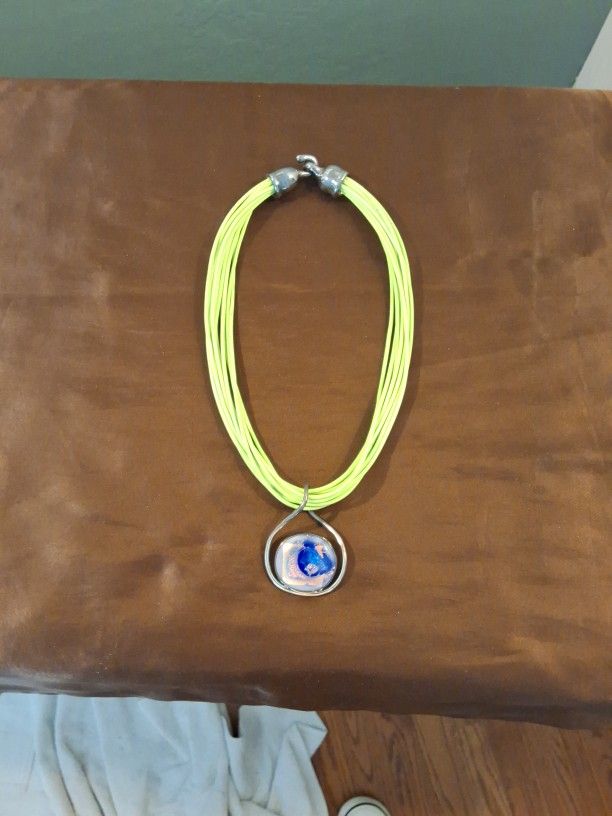 Sterling Silver Dichromic Glass Amulet Necklace
