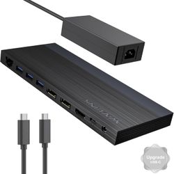 Laptop Docking Station, Docking Station 3 Monitors with 2* DP+HDMI, 130W PD Charger, 2*USB-C 10Gb, 4* USB-A 5Gb, Audio, Gigabit Ethernet, TF/SD for Le