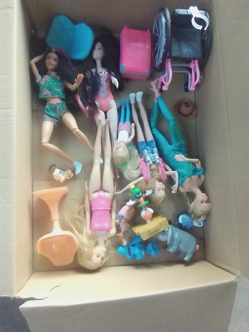 Various Barbie And Disney And Other Toy Bundle With Iron Man