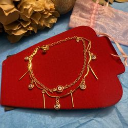 Stunning & Beautiful Vintage Double Layered Evil Eye Charm Anklet