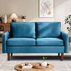 Teal Velvet 2-Seat Loveseat Sofa
