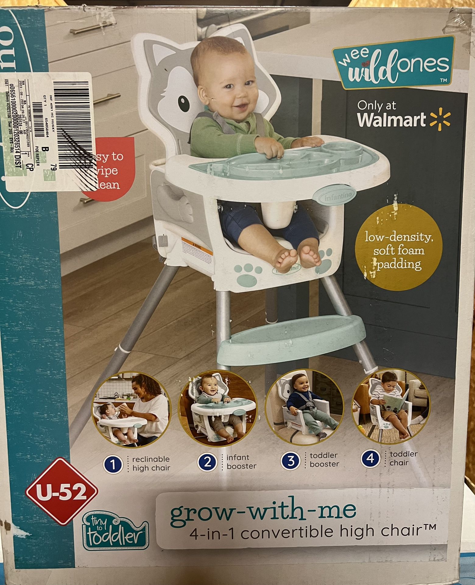Infantino Grow-with-Me 4-in-1 Convertible High Chair, 6-36 Months, Gray Husky