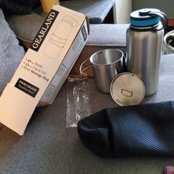Gearland Canteen Stainless Steel Water Bottle with Nested Camping Cup and Lid for Bug Out Bag