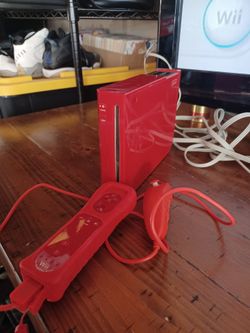 Red wii console MISSING sensor bar JAIL BROKEM HARDDRIVE WITH OVER 50 GAMES