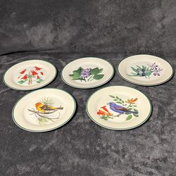 Vintage 2002 Wildlife Federation Bird and Flower Salad Plate 7.5 in Set of 5.