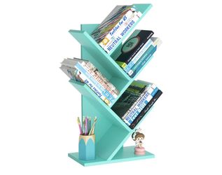 Small Tree Book Shelf, 5 Tier Bookshelf, Wood Desktop (1,675) Bookcase Modern Desk Display Storage Bookshelves, Space Saving For Bedroom, Living Room