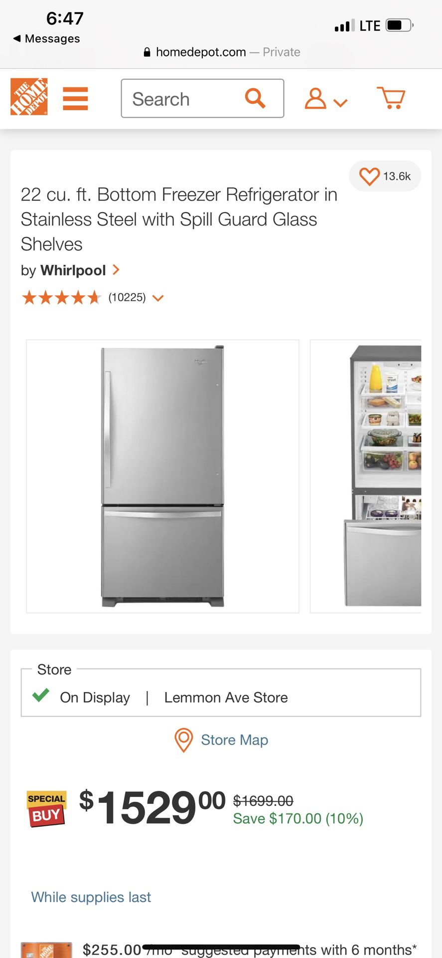Whirlpool 22 cu. ft. Bottom Freezer Refrigerator in Stainless Steel with Spill Guard Glass Shelves-WRB322DMBM - The Home Depot