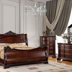 Brand New Brown Cherry Top Quality Queen 4pc Bed Set (Available In California & Eastern King Size)