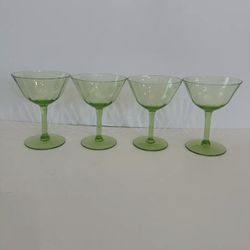 4 Vintage Green Depression Glass Martini Cocktail Glasses Vaseline Uranium