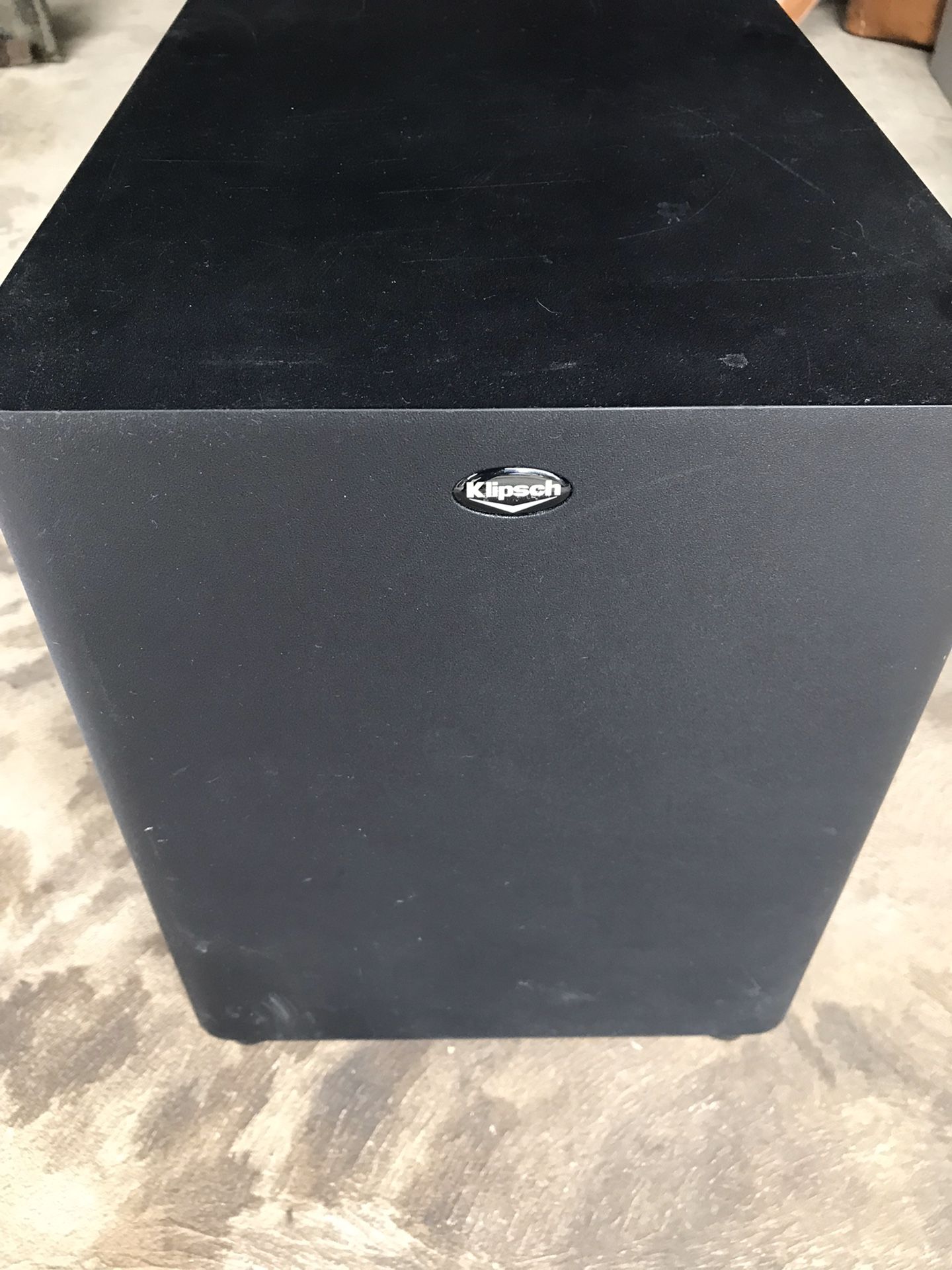 Klipsch 8” subwoofer. Bottom firing. 35 firm