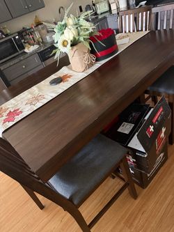 Dark Brown Counter Height Dining Table with Stools