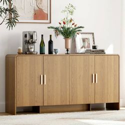 60" Sideboard Buffet Cabinet with Storage & Adjustable Shelves, Farmhouse Curved