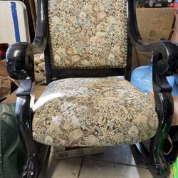 Vintage Carved Wood Rocking Armchair